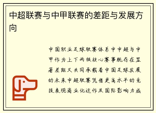 中超联赛与中甲联赛的差距与发展方向