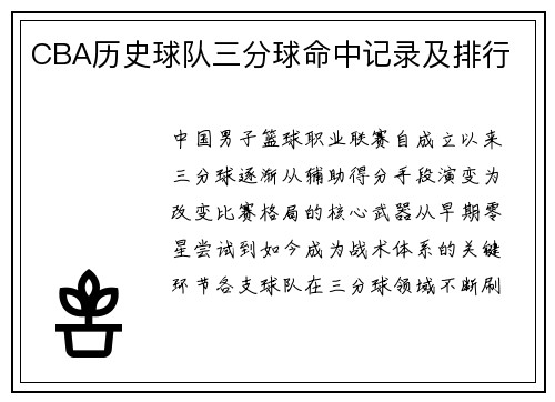 CBA历史球队三分球命中记录及排行